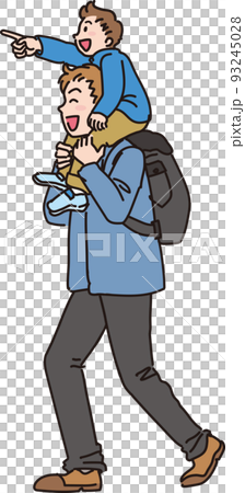 冬服の親子_男の子を肩車するパパ 93245028