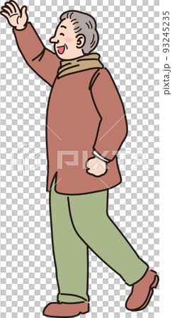 Grandpa in winter clothes waving with a smile 93245235