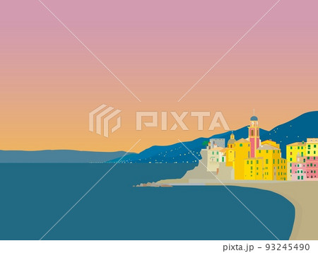 カモ―リ　camogli　リグリア　liguria　イタリア　italia　夕景 93245490