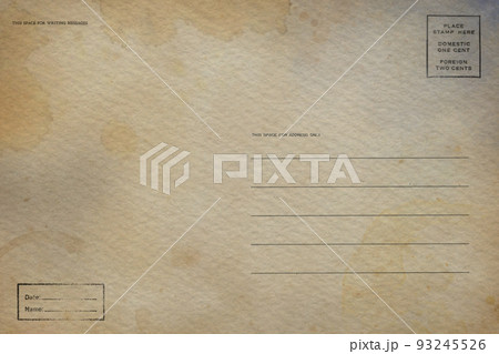 Backside of old postcard with dirty stains 93245526