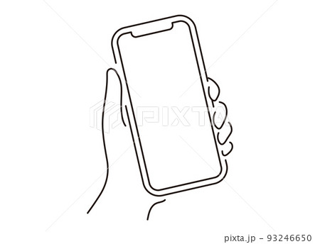 スマホと手 ベクターラインイラスト 93246650