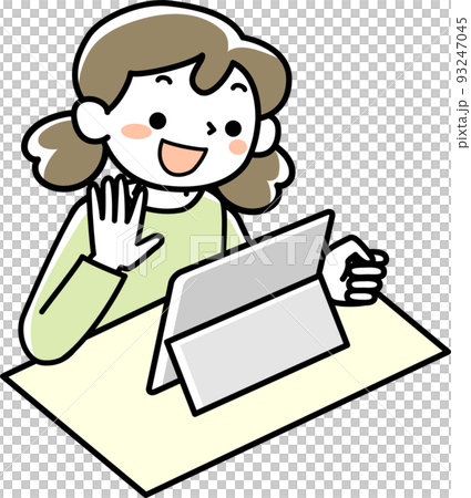 Upper body of a girl using a tablet Upper body of a girl using a tablet 93247045