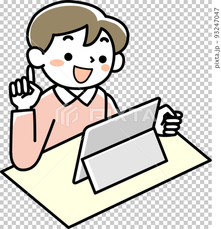 Upper body of a boy using a tablet Upper body of a boy using a tablet 93247047
