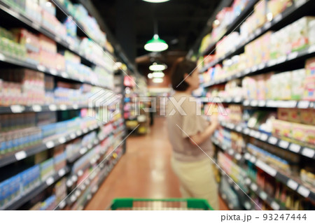 Abstract blur supermarket aisle defocused background Abstract blur supermarket aisle defocused background 93247444