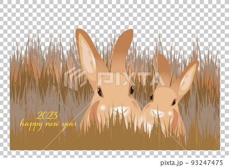 2023年うさぎ年の年賀状素材です。可愛いの野兎のイラストで使いやすいデザインです。 93247475