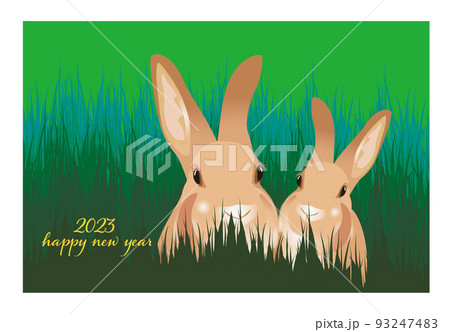 2023年うさぎ年の年賀状素材です。可愛いの野兎のイラストで使いやすいデザインです。 93247483