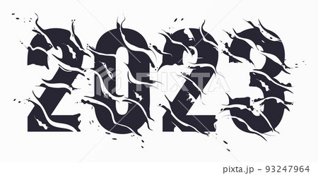 2023 New Year. Dynamic liquid paint art lettering 93247964