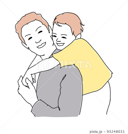 パパの背中に抱きつく男の子 線画のイラスト素材 [93248031] - PIXTA