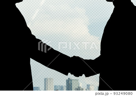 ビジネスマン（シルエット、握手、都会 93249080