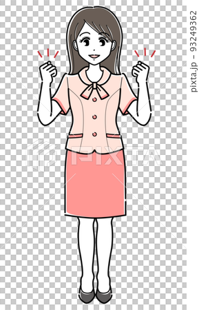 ガッツポーズするオーバーブラウスの女性（シンプル・全身） 93249362