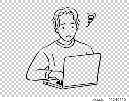 A man working on a computer at home Troubled version A man working on a computer at home Troubled version 93249550