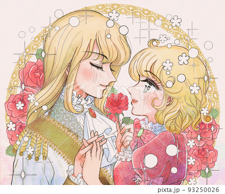 レトロ少女漫画風 美しいミュージカル女優と男装の麗人のイラスト素材