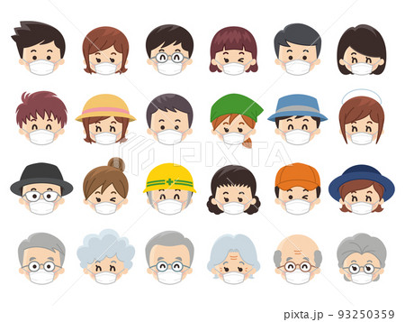 マスクを付けた人々の顔　顔アイコン 93250359