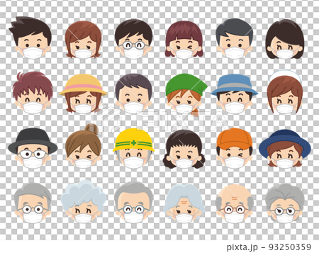 マスクを付けた人々の顔　顔アイコン 93250359
