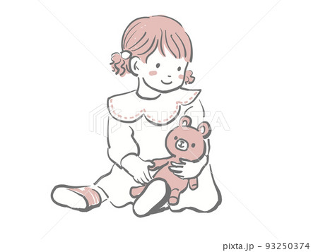 くまのぬいぐるみを抱っこする可愛い女の子 ベビーピンク くまのぬいぐるみを抱っこする可愛い女の子 ベビーピンク 93250374