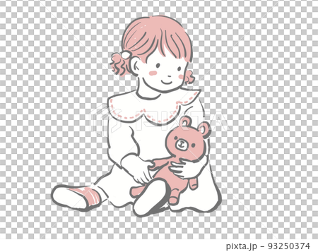 くまのぬいぐるみを抱っこする可愛い女の子 ベビーピンク くまのぬいぐるみを抱っこする可愛い女の子 ベビーピンク 93250374