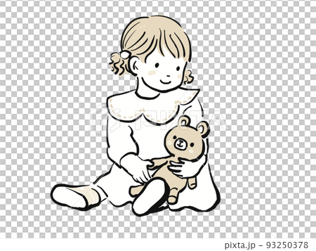 くまのぬいぐるみを抱っこする可愛い女の子 ベージュ くまのぬいぐるみを抱っこする可愛い女の子 ベージュ 93250378