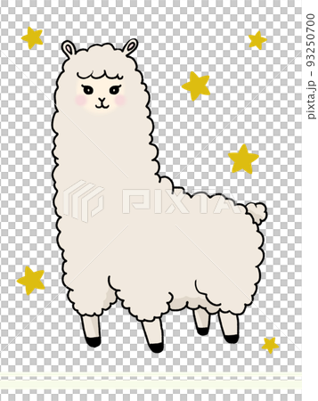 くすみカラーが可愛い星ともこもこアルパカのイラスト レトロ風のイラスト素材