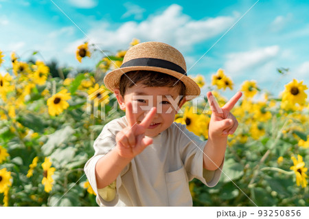 ヒマワリ畑と子供 93250856
