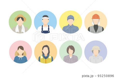 第一次産業　人々　アイコン　男女　農業　漁業　畜産業　林業　イラスト 93250896
