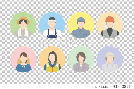 第一次産業　人々　アイコン　男女　農業　漁業　畜産業　林業　イラスト 93250896