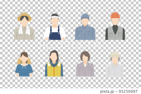 第一次産業　人々　男女　農業　漁業　畜産業　林業　イラスト 93250897