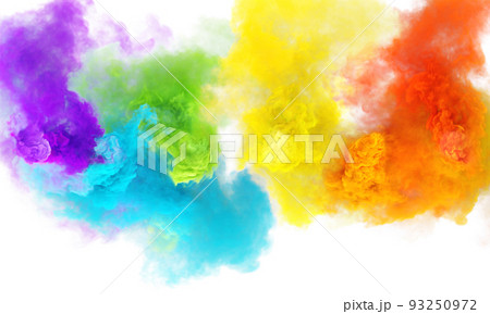 Magic smoke puffs of rainbow colors in white background Magic smoke puffs of rainbow colors in white background 93250972