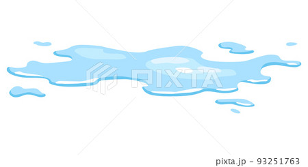 Water spill puddle. Blue liquid various shape in flat cartoon style. Vector fluid design element isolted on white background 93251763