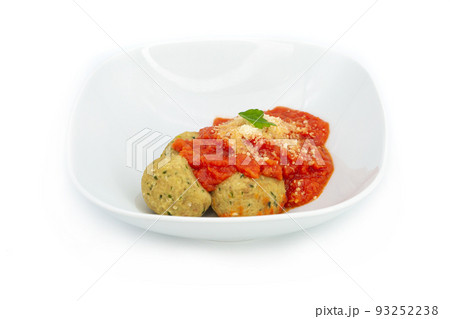 Garbanzo bean flour or chickpea flour meatballs with tomato sauce. High protein meatballs for weight loss. Healty lifestyle concept Garbanzo bean flour or chickpea flour meatballs with tomato sauce. High protein meatballs for weight loss. Healty lifestyle concept 93252238