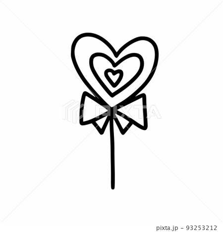 Lollipop on stick in shape of heart. Vector doodle illustration. Lollipop on stick in shape of heart. Vector doodle illustration. 93253212