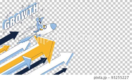 ビジネスパーソンがロケットに乗って成長していくイメージのアイソメイラスト 93255227