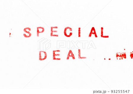 Red color ink rubber stamp in word special deal on white paper background 93255547