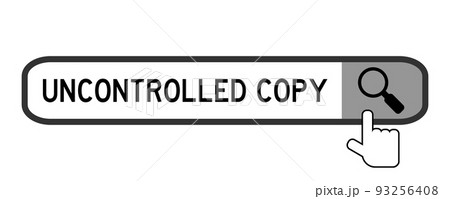 Search banner in word uncontrolled copy with hand over magnifier icon on white background 93256408