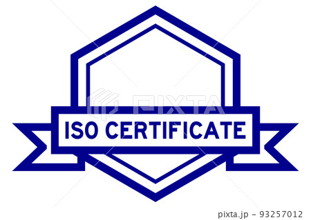 Vintage blue color hexagon label banner with word ISO certificate on white background 93257012