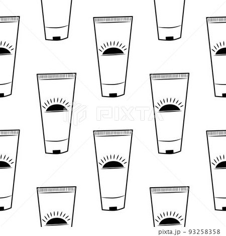 Sunscreen seamless black and white pattern. Flat vector illustration Sunscreen seamless black and white pattern. Flat vector illustration 93258358