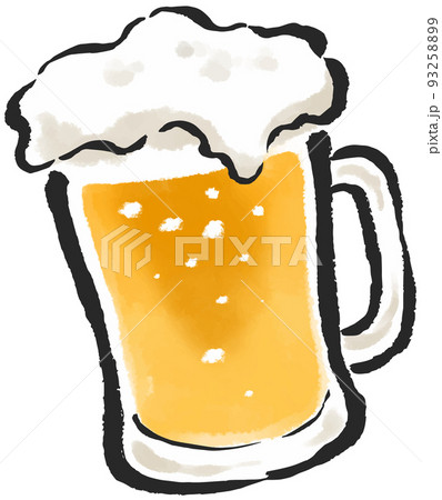 泡立つビール　ジョッキグラス　筆タッチイラスト 93258899