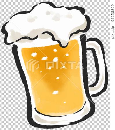 泡立つビール　ジョッキグラス　筆タッチイラスト 93258899