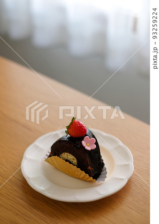 Chocolate cake with strawberry and cream cheese. Homemade bekery concept. 93259224