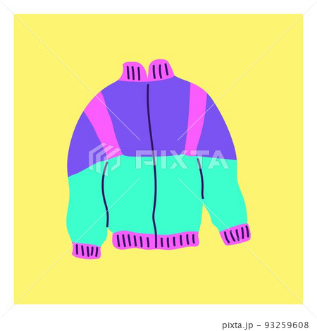 A neon-colored bomber jacket in the style of the 90s. Flat vector illustration 93259608