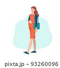 A young pregnant woman walks in the park, walking down the street. The concept of everyday activities and daily life. Flat cartoon vector illustration. 93260096