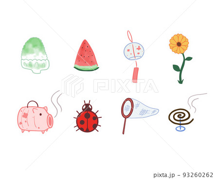 Set of cute hand drawn Japanese summer objects 93260262