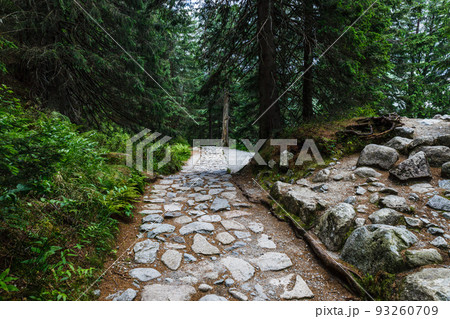 Hiking trail near Morskie Oko or Eye of the Sea, in the High Tatras mountain 93260709