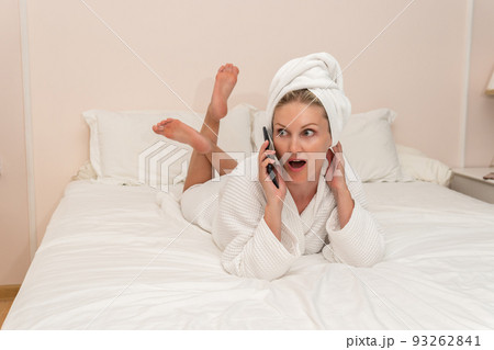 Cell bed copyspace female beauty spa bathrobe care body ritual, from white young for wellness for caucasian girl, robe bath. Happy afro african, Cell bed copyspace female beauty spa bathrobe care body ritual, from white young for wellness for caucasian girl, robe bath. Happy afro african, 93262841