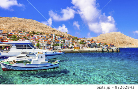 Traditional Greece fishing villages - charming  Chalki (Halki) island in Dodecanese.  93262943