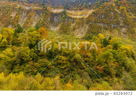 秋の富山　紅葉の称名渓谷　悪城の壁 93263072