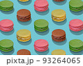 Isometric composition from traditional french macarons on blue. 93264065