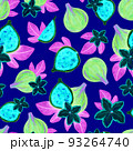 Neon fig fruit seamless pattern. Hand drawn watercolor illustration 93264740