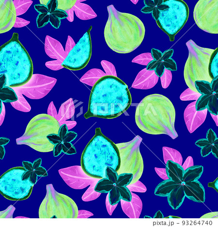Neon fig fruit seamless pattern. Hand drawn watercolor illustration 93264740