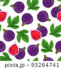 Violet fig fruit watercolor seamless pattern. Exotic ripe purple fig with leaves 93264741