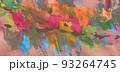 Bright multicolor abstract acrylic painting in pink, blue and green 93264745